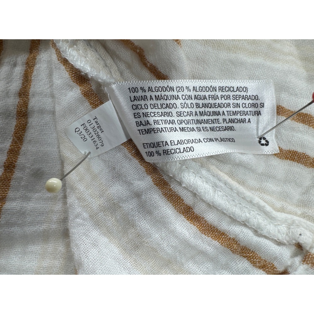 Universal Thread Blouse Womens Medium White Tan Striped Excellent Cotton Gauze - Picture 6 of 8